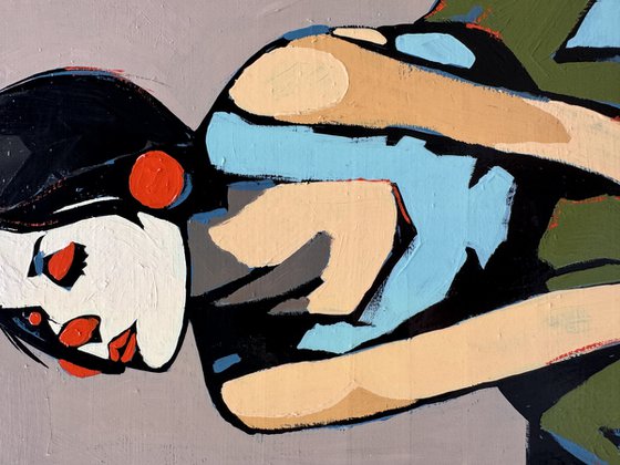 "Woman Clown" Original Painting Green