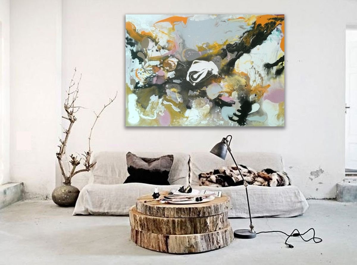 Abstract Acrylic Painting By Veljko Martinovic, 55 X 37", Large Abstract 140X95 Reliability, Original Artwork