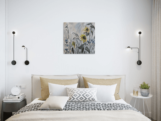 Sunflowers on a Gray Background