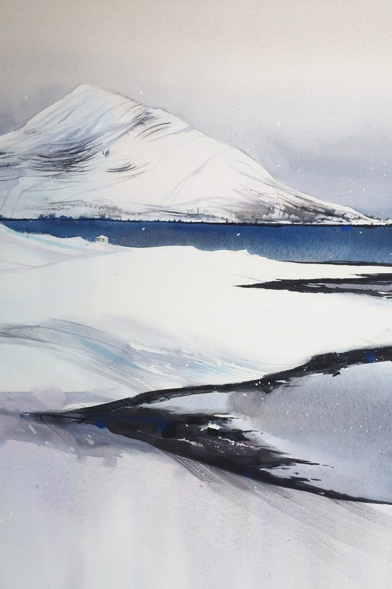 Iceland winter. 75*55 cm. Minimalist landscape.