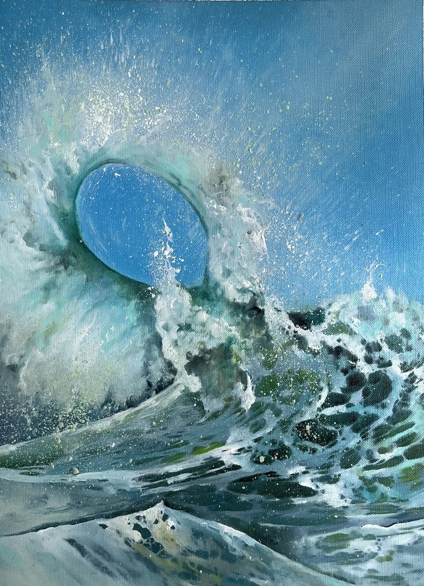 Photorealistic Landscape Oil Painting By Myroslava Denysyuk, 9 X 13", Turquoise Wave, Original Artwork