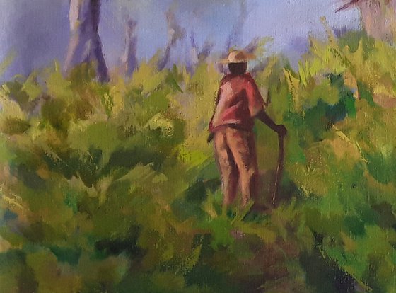 Once there was a cottage, green landscape art