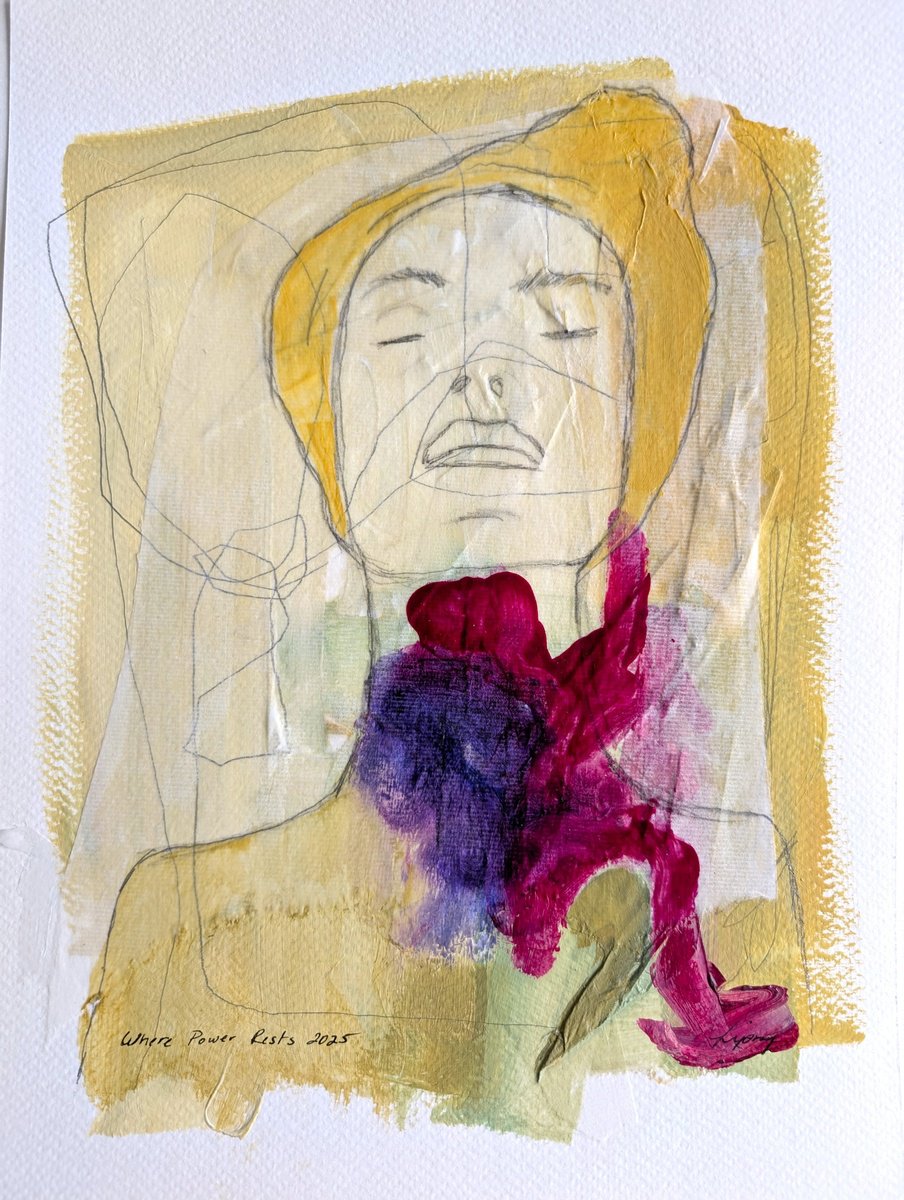 Abstract Portrait Acrylic Painting By Margaret Lipsey, 9 X 12", Where Power Rests, Original Artwork