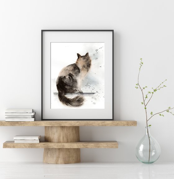 Sitting Cat Watercolor Painting