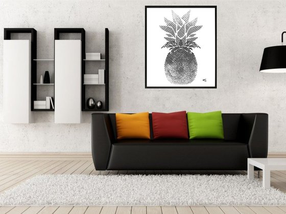 Pineapple, Black and White, Framed Artwork, 16 x20 inches,
