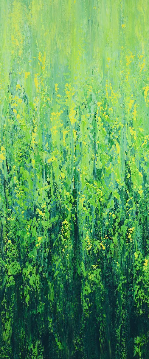 Cascading Green - Modern Abstract Green Field by Suzanne Vaughan