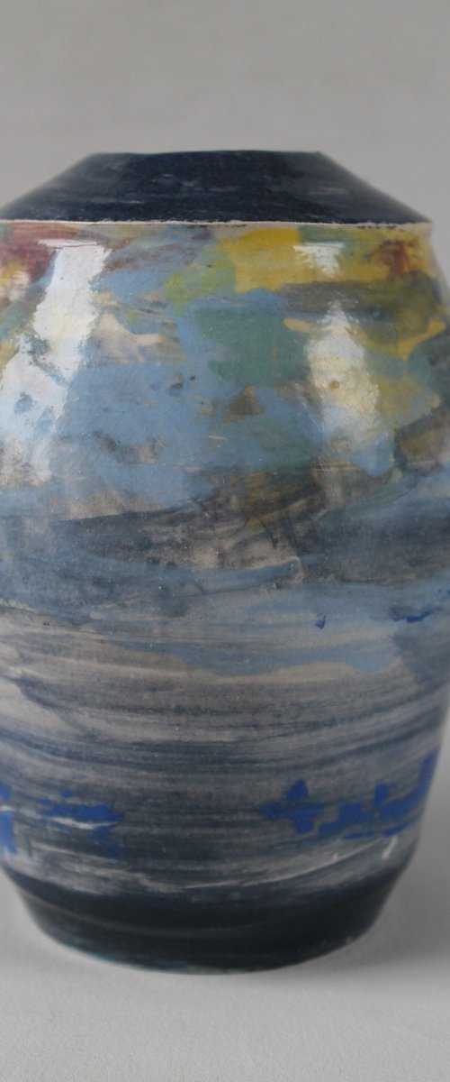 Vessel 2, handpainted with oxides underglazes. by Monique Robben- Andy Sheppard