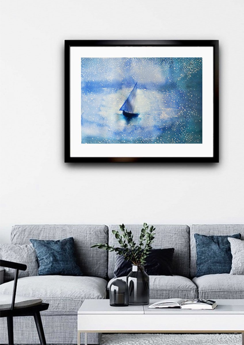 Impressionistic Landscape Watercolour By Daniela Roughsedge, 14 X 10, When Stars Were Bright, Original Artwork