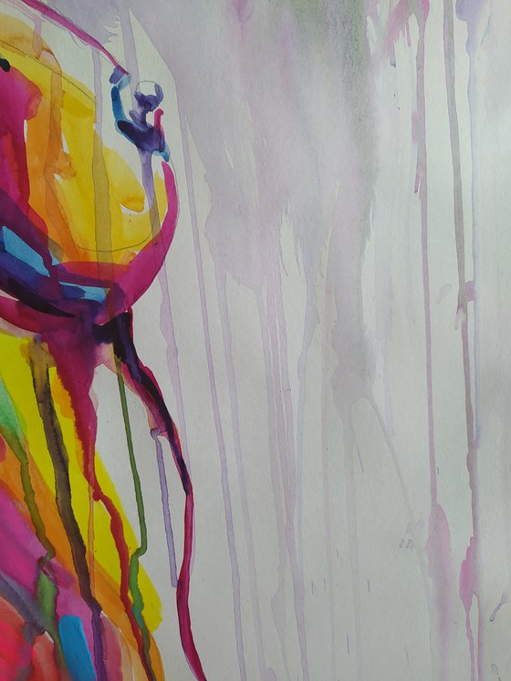 Walk under the rain - erotic, nude, woman, woman body, nu, girl, watercolor painting, acrylic, body