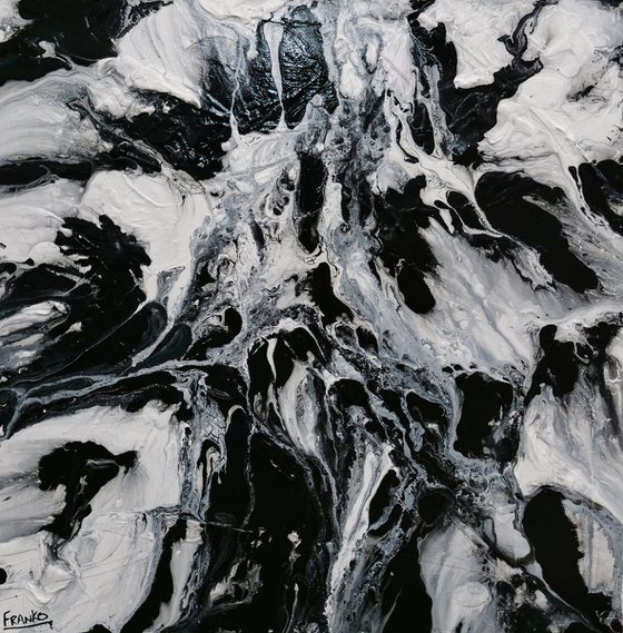 Marbled 120cm x 120cm Black White Abstract Art