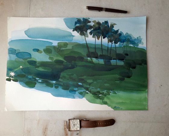 Green grass, lotus pond 2