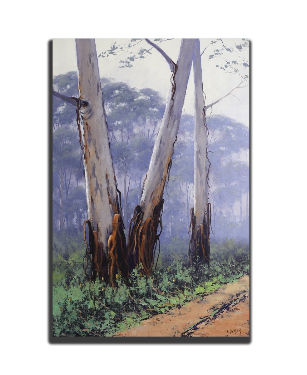 Impressionistic Landscape Oil Painting By Graham Gercken, 24 X 36, Bush Gum Trees Australia, Original Artwork