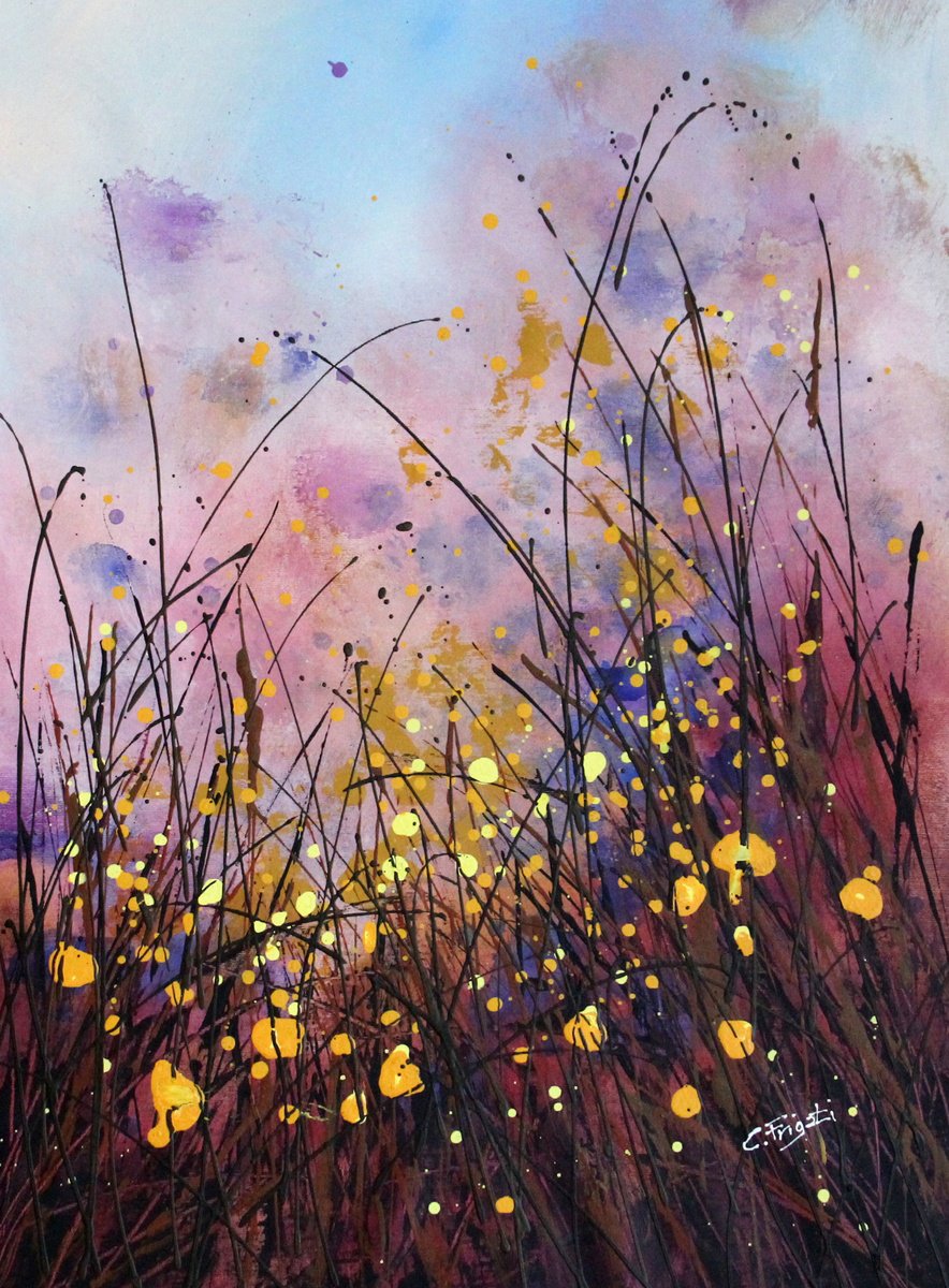 Abstract Landscape Acrylic Painting By Cecilia Frigati, 21 X 29, Magic Times #1, Original Artwork