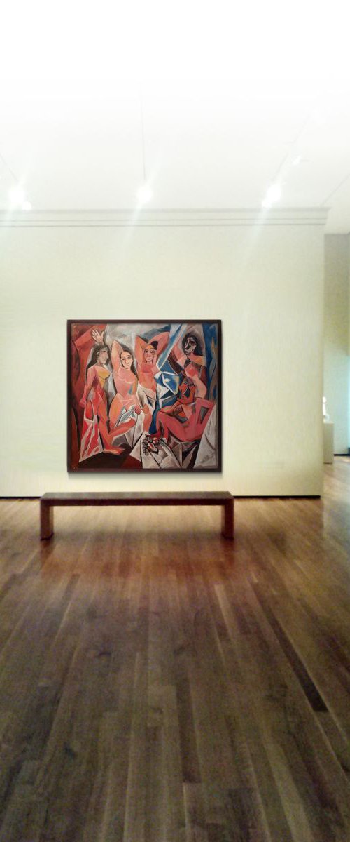 The Young Ladies of Avignon (after Picasso - 46.6 x 46.1 in, commission) by Catalin Ilinca
