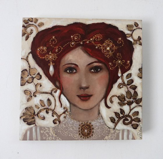 Victoria 30x30cm  Romantic red head woman