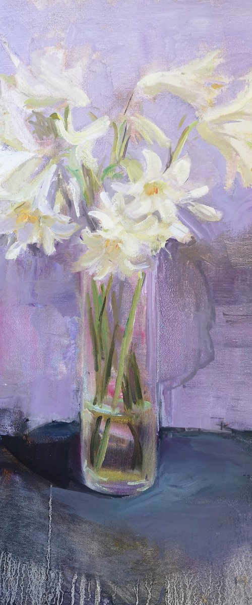 Lilies on a violet background by Olga Samar