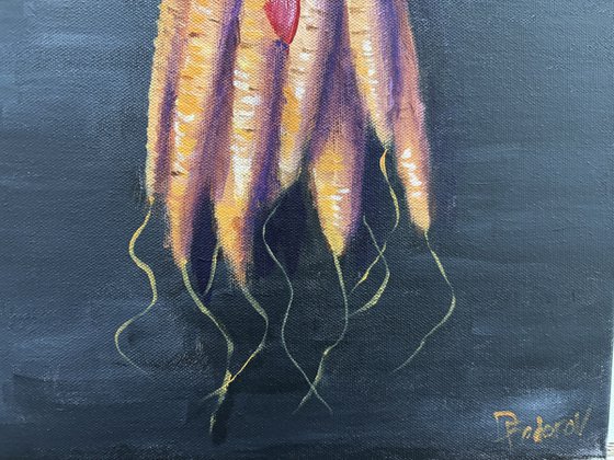 Still Life with Carrots and Red Ribbon