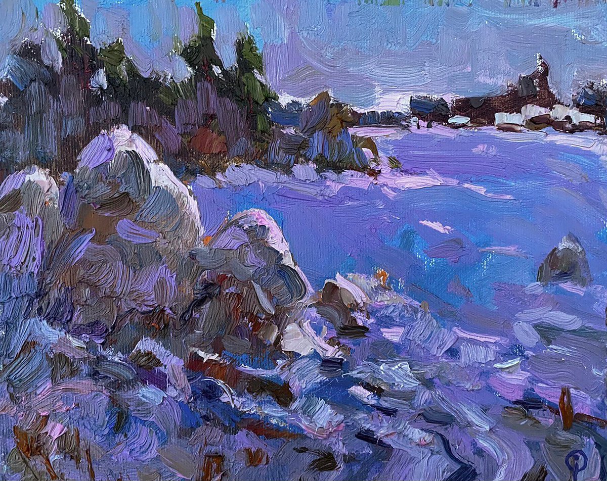 Impressionistic Landscape Oil Painting By Kalenyuk Alex, 10 X 8", Winter Evening, Original Artwork