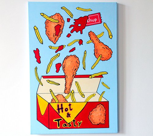 Chicken And Chips Pop Art Painting by Ian Viggars