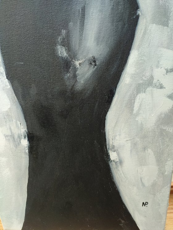 Lady in black, original impressionistic oil painting, gift idea, monochrome art