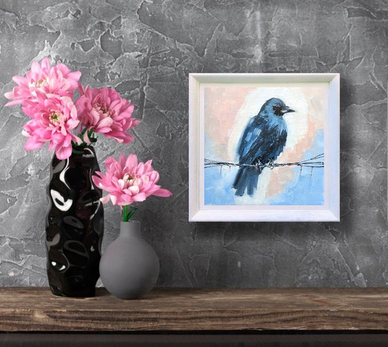 Crow Bird Painting Miniature Artwork