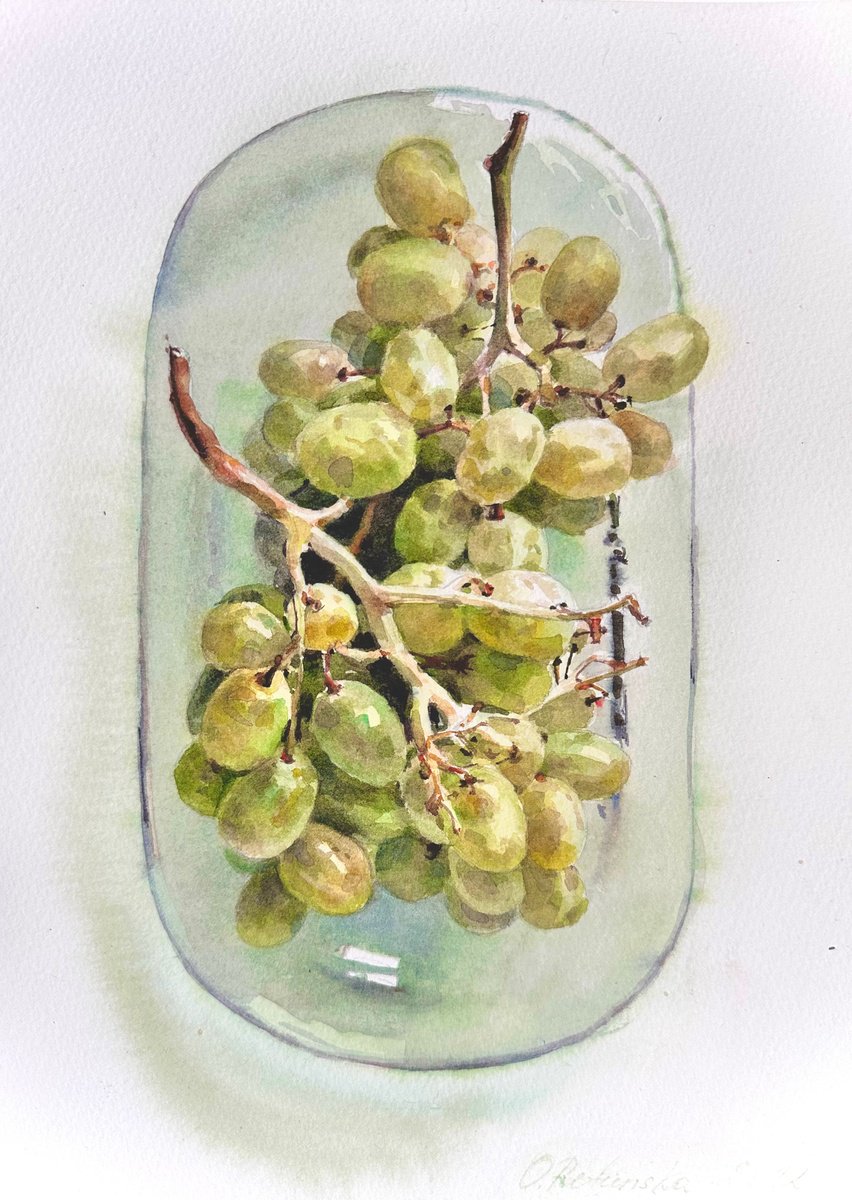Impressionistic Botanical Watercolour By Olha Retunska, 8 X 12", Green Grape, Original Artwork
