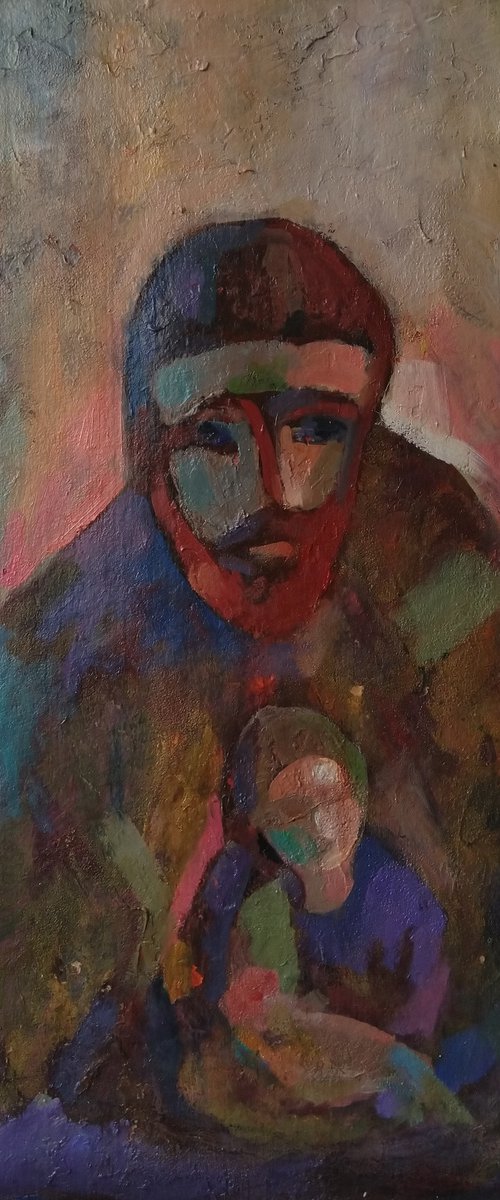 Grandson and grandfather (40x50cm, oil paper, ready to hang) by Kamsar Ohanyan