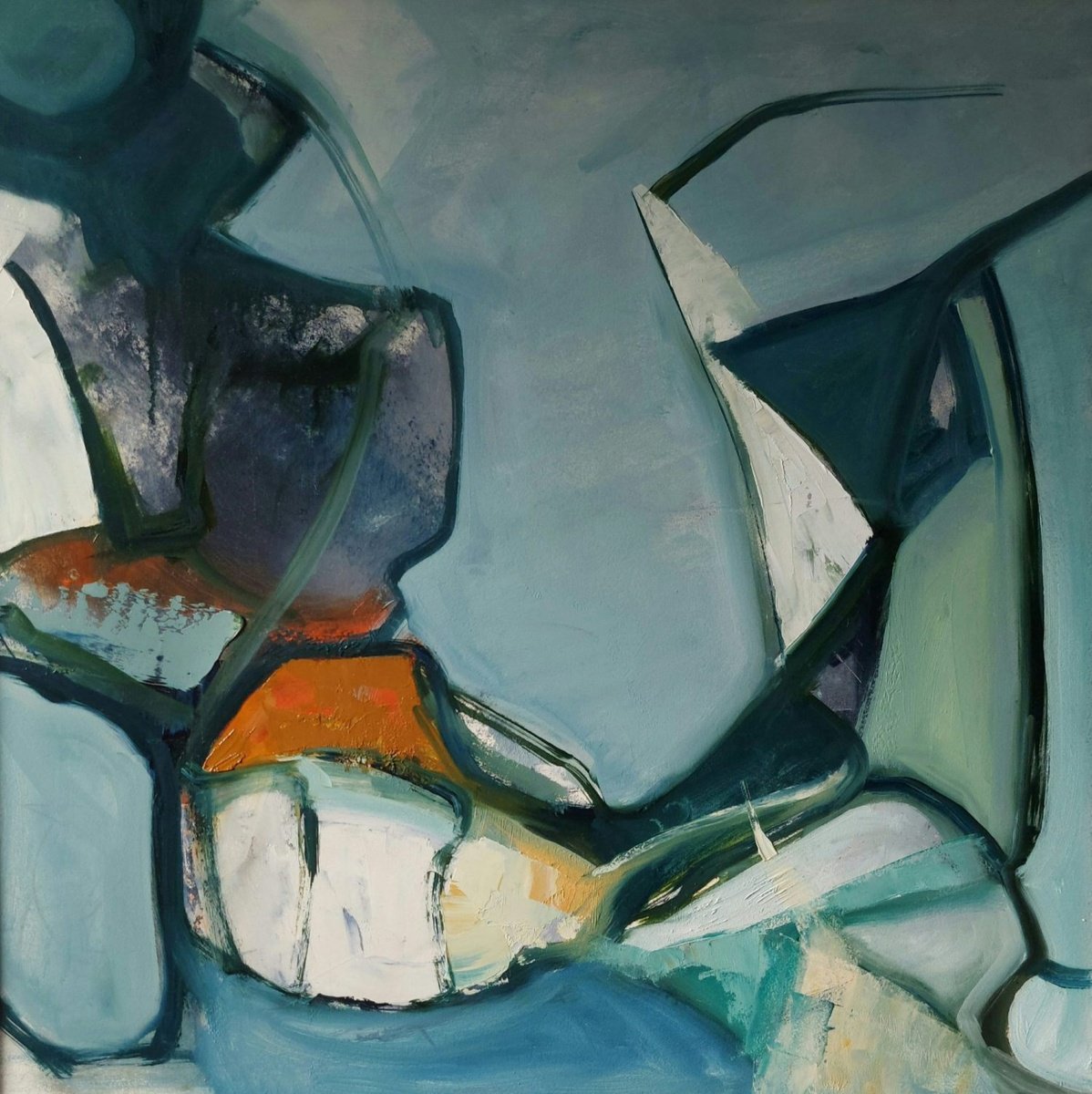 Organic Landscape Oil Painting By Michael Hemming, 25 X 25", Jurassic Bay, Original Artwork