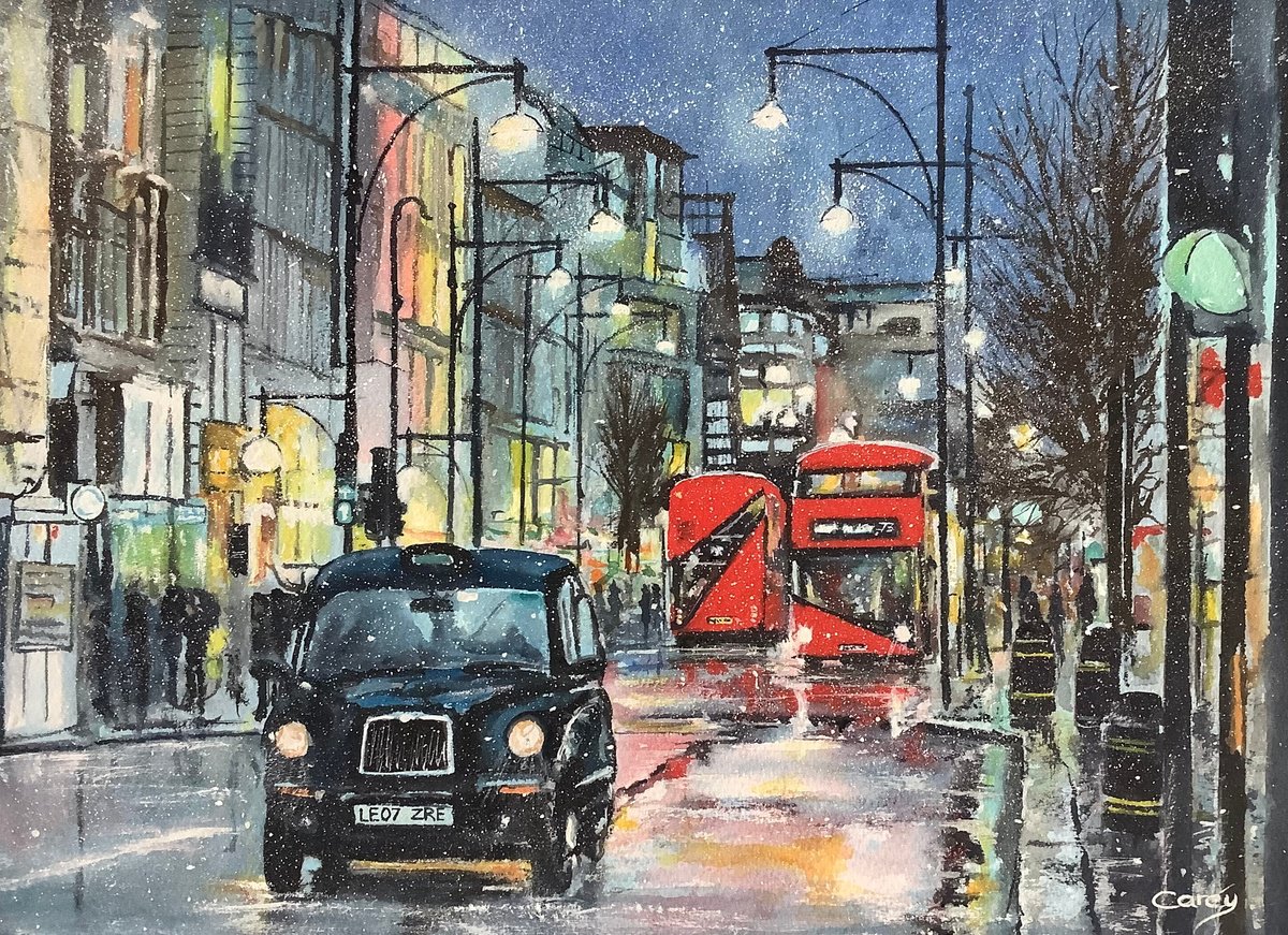 Photorealistic Cityscapes Watercolour By Darren Carey, 15 X 11, London Winter Scene, Original Artwork