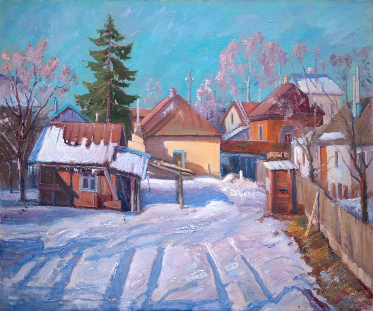 Impressionistic Landscape Oil Painting By Vyacheslav Onyshchenko, 35 X 30", Early March, Original Artwork