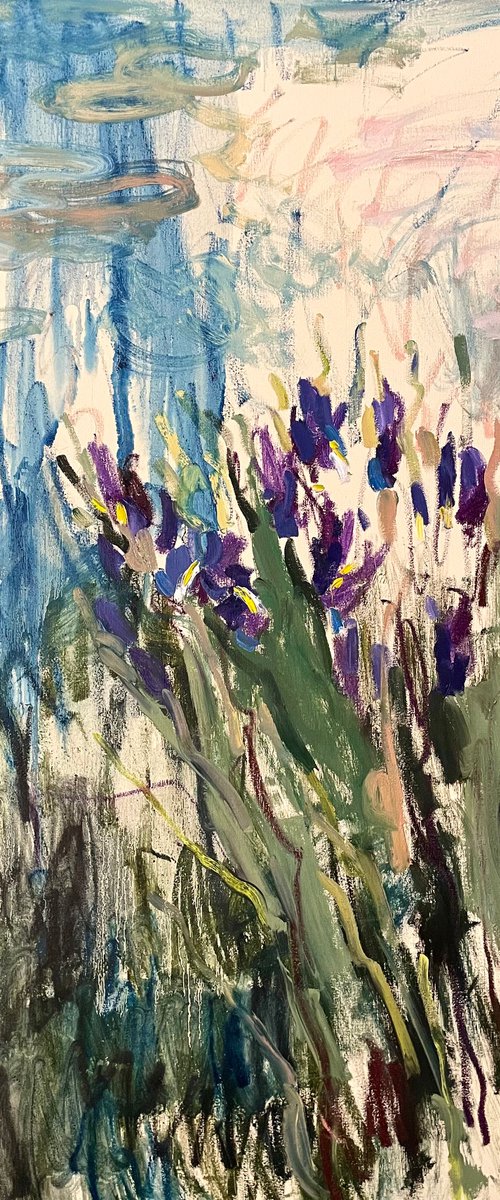Irises by the pond by Lilia Orlova-Holmes