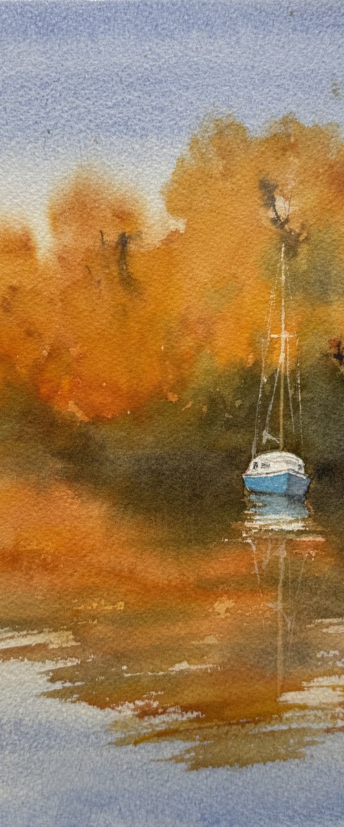 The blue boat in autumn by Shelly Du