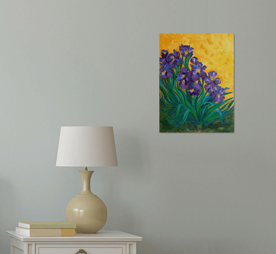 Purple Irises Expressionist acrylic painting on canvas 12"x 16"