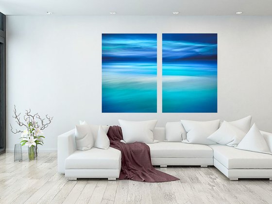 Walk in the Waves II - Diptych  Extra large abstracts blue and teal