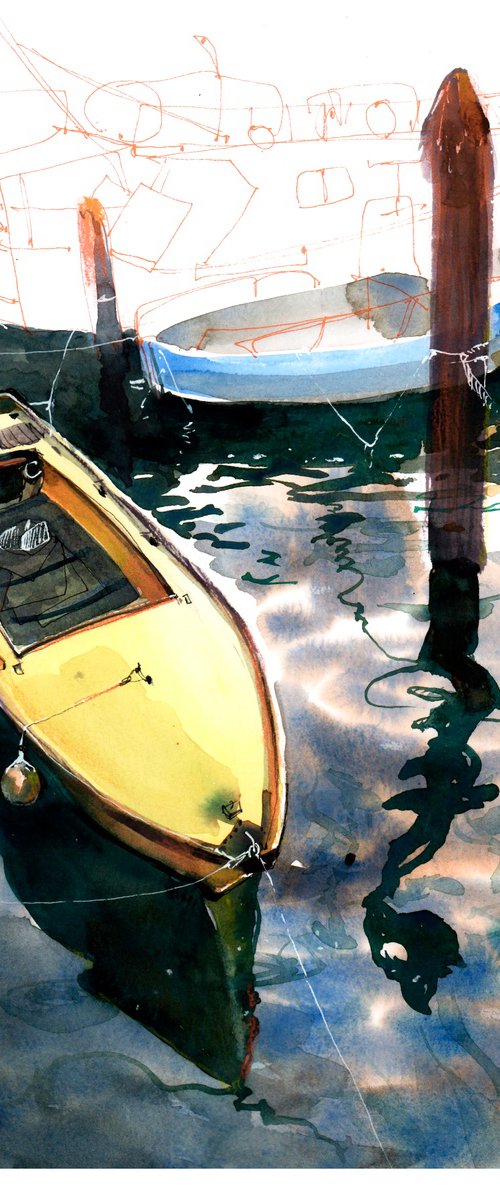Yellow Boat in Chiogga Venice Italy by Anastasia Mamoshina