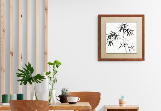 Two intersecting bamboo trunks