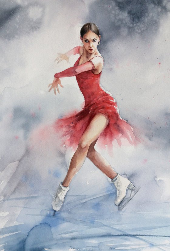 Fire on Ice — Figure Skater in Red