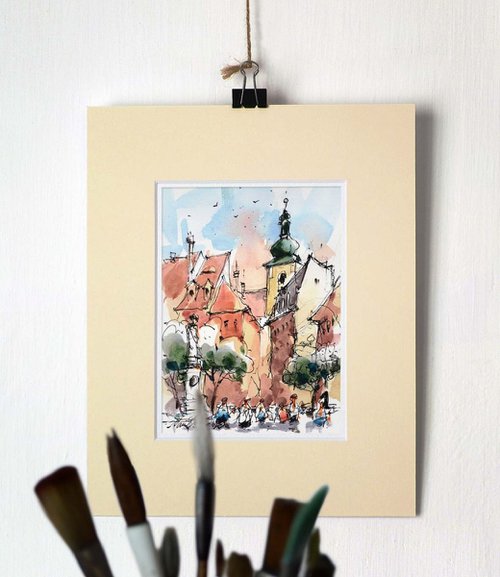 Sibiu, Urban ink and watercolor small painting. by Marin Victor