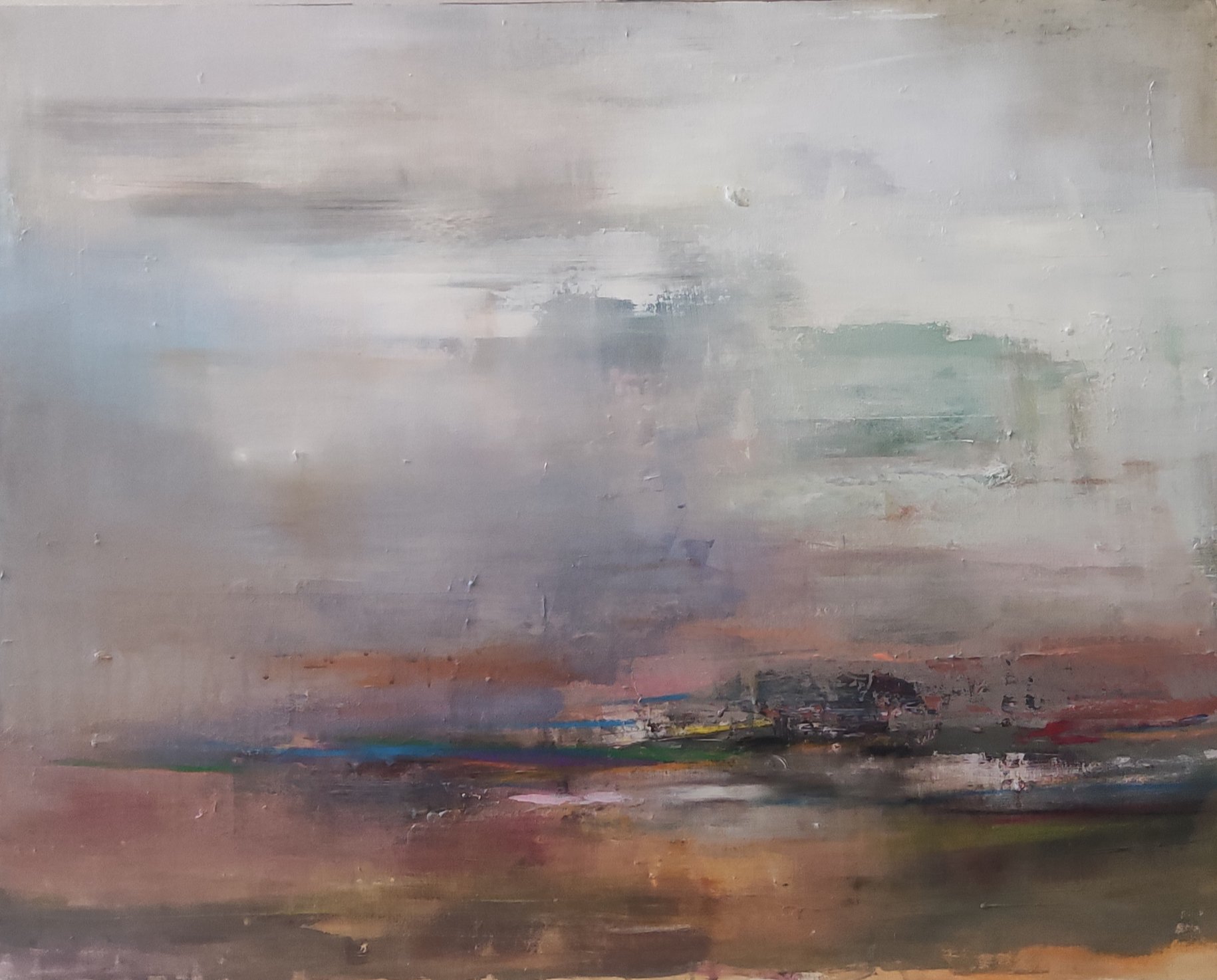 Abstract Landscape Acrylic Painting By Viktoria Shvoren, 39 X 31", Autumn Layers, Original Artwork