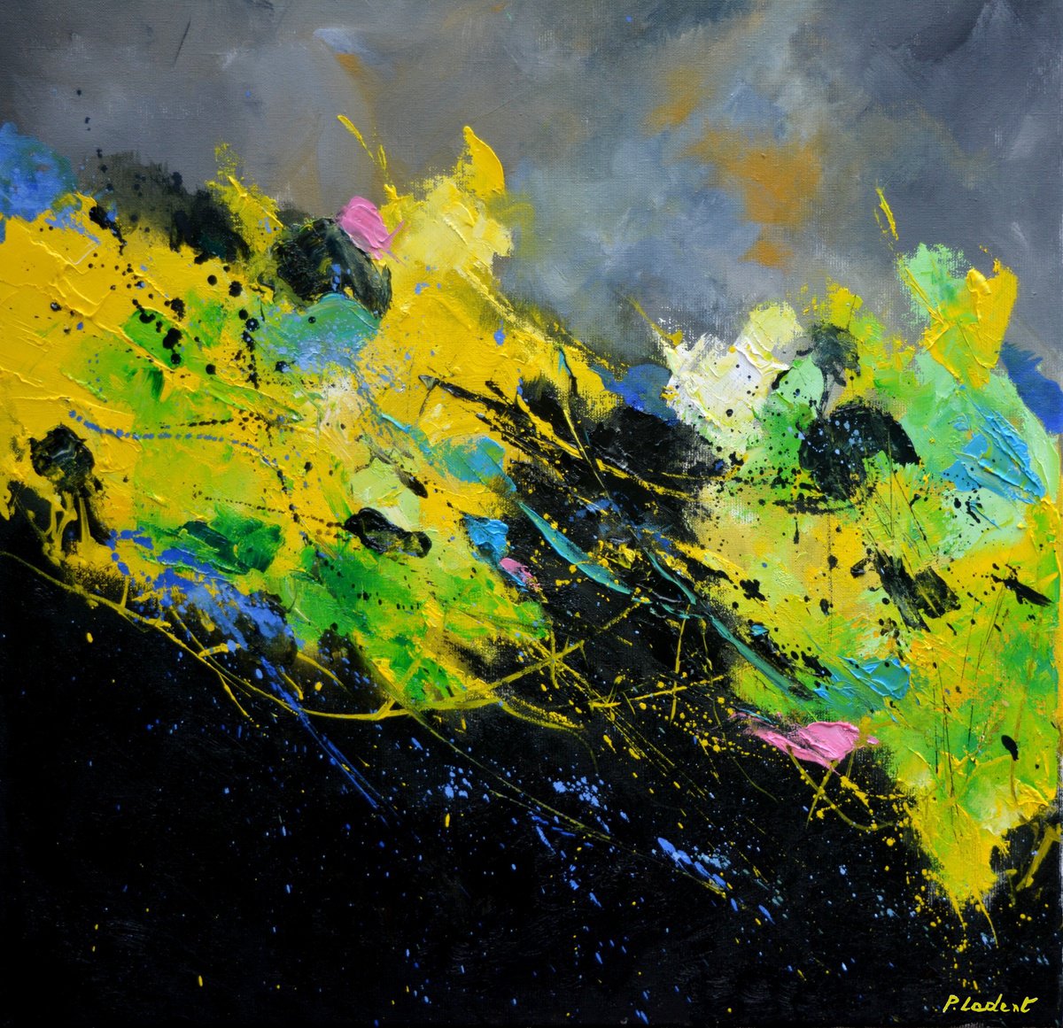 Abstract Oil Painting By Pol Henry Ledent, 20 X 20", Space Ship, Original Artwork