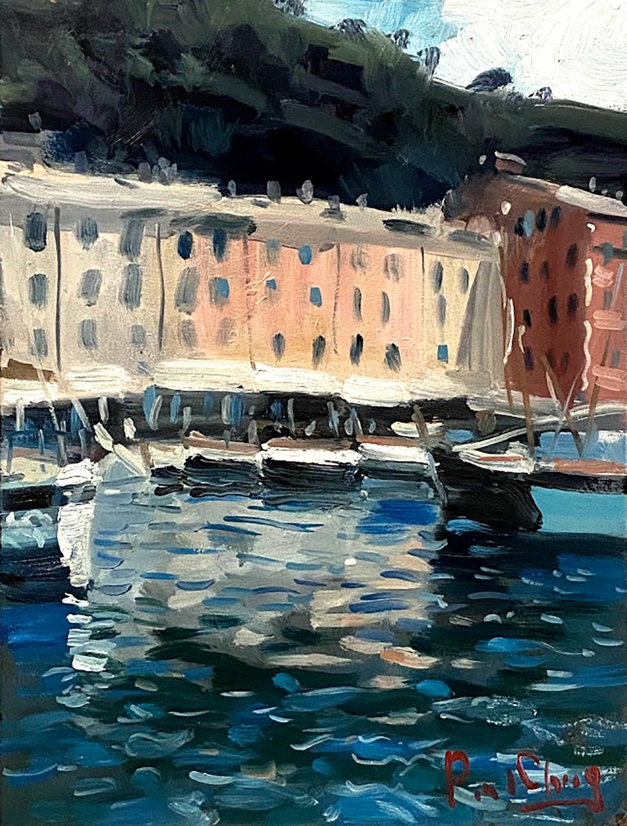 Impressionistic Cityscapes Oil Painting By Paul Cheng, 9 X 12", Sunshine Dock, Original Artwork