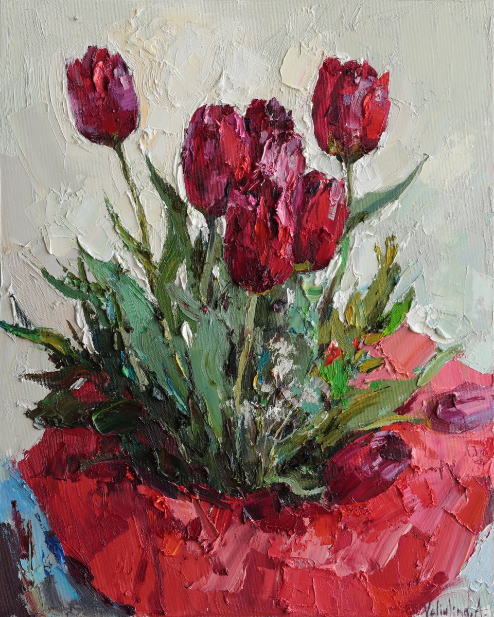Red Tulips By Anastasiia Valiulina, 16 X 20, Artwork For Sale On Artfinder