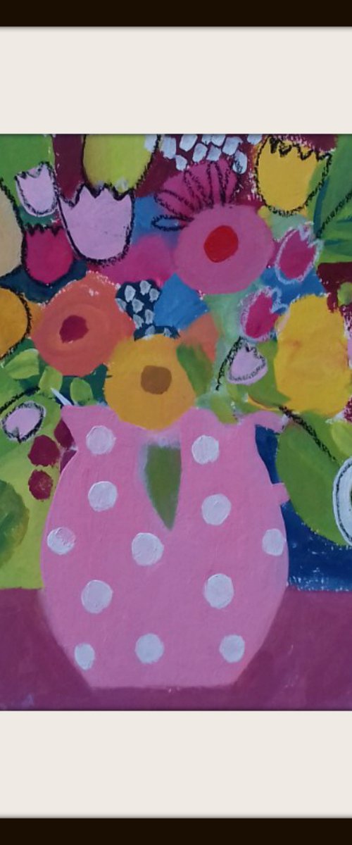 Flowers in a Polka Dot Vase by Jan Rippingham