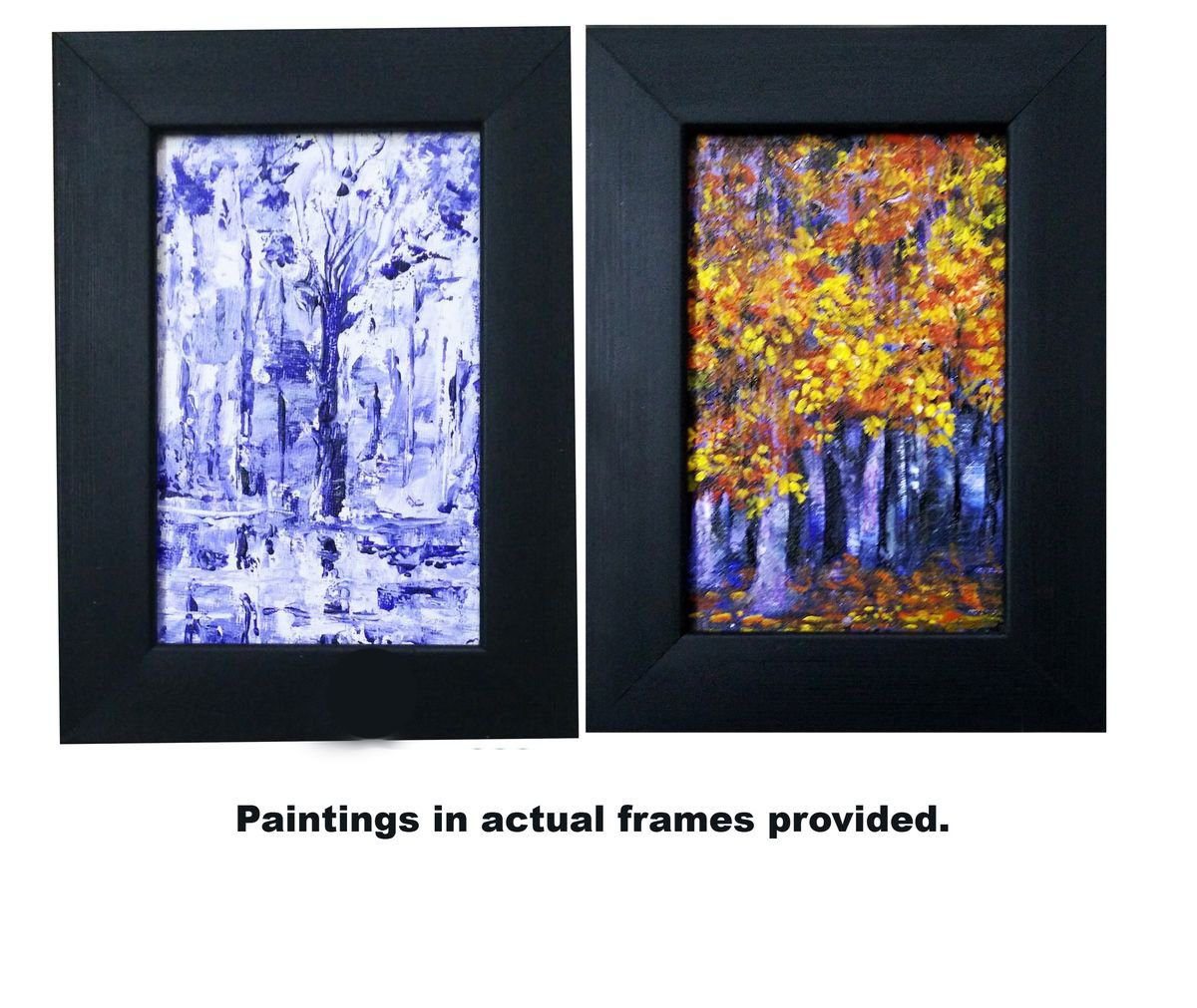 Miniature Landscape Paintings Set of Two Framed Art Each size 4x 6 by Asha Shenoy