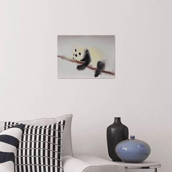 Panda Original Watercolor Painting, Animal Nursery Art, Abstract Wall Art, Bear Illustration