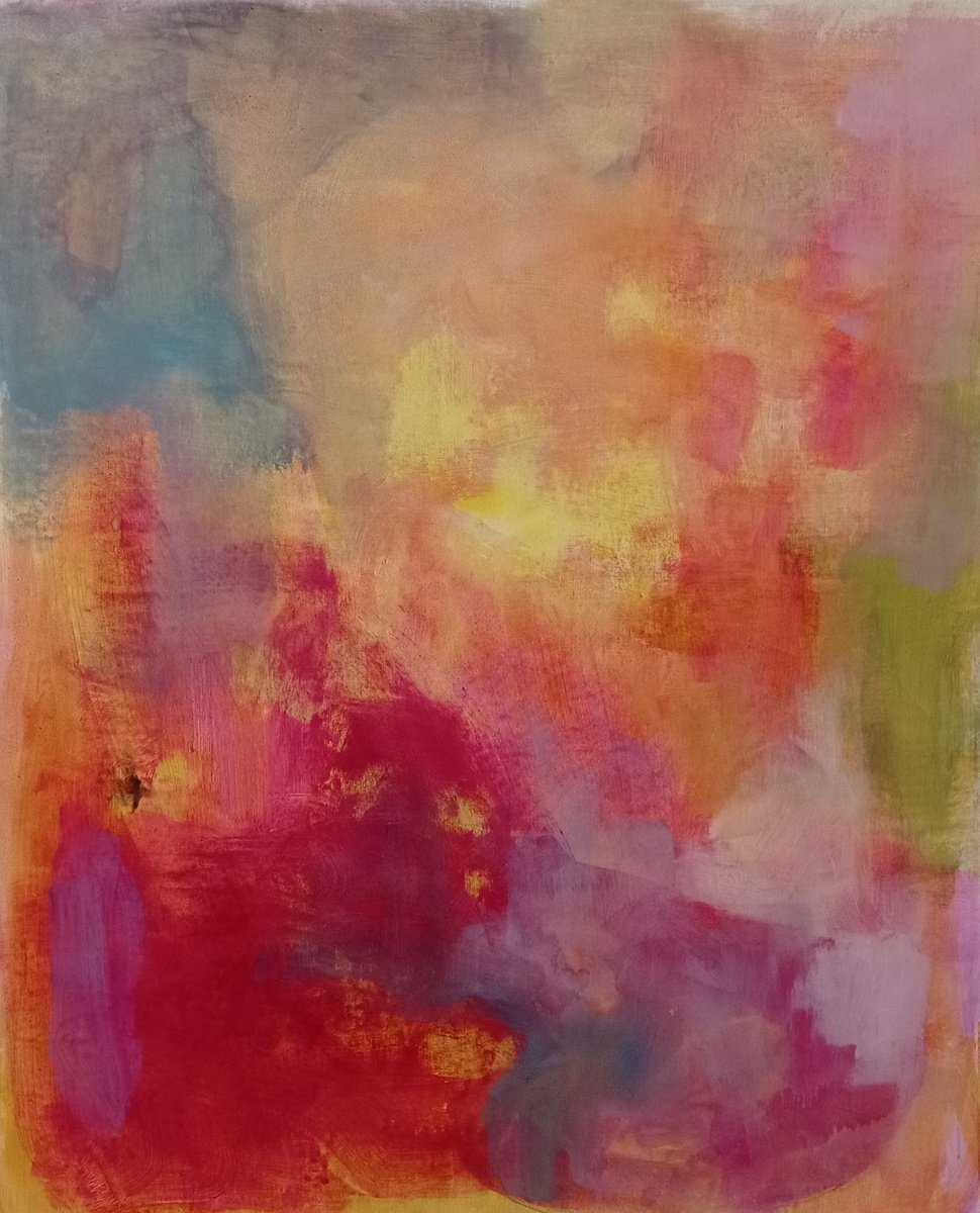 Abstract Acrylic Painting By Olena Karpenko, 31 X 39", April Sun, Original Artwork