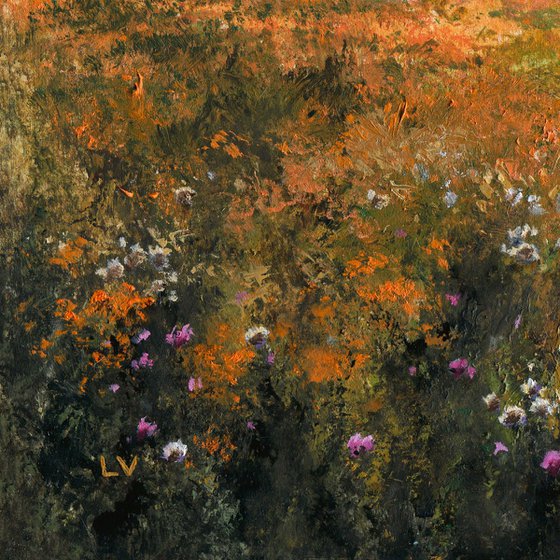 Golden sunset among wildflowers