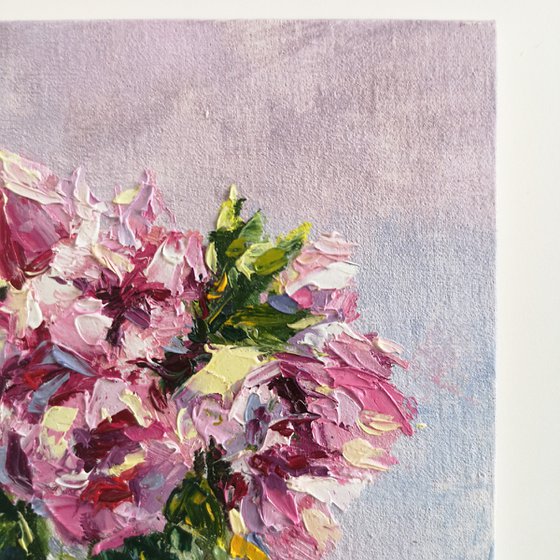 Peony bouquet in vase, impressionist flowers still life