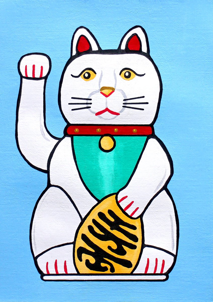 Lucky Cat Pop Art Painting on Unframed A5 Paper by Ian Viggars