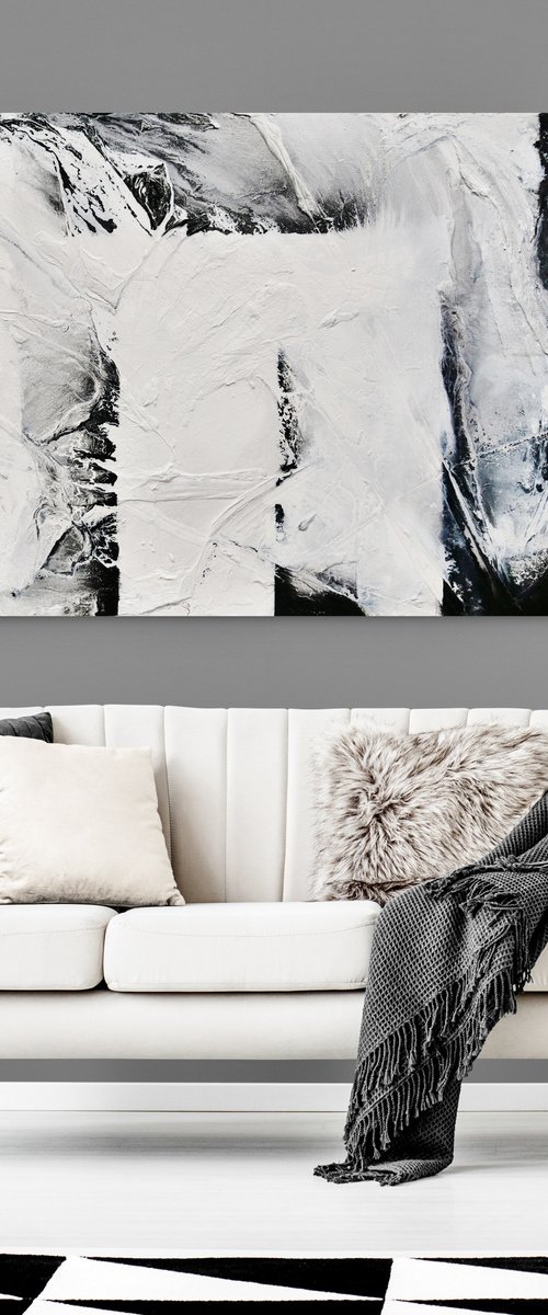 Carbon Fibre 140cm x 100cm Black White Textured Abstract Art by Franko